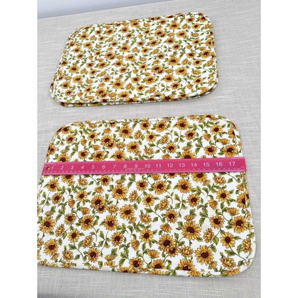 Vintage Sunflower Quilted Fabric Placemats Set of 4 Cottagecore Table Decor